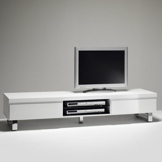 Sydney Lowboard Tv Stand In High Gloss White With 2 Intended For Tv Stands With 2 Open Shelves 2 Drawers High Gloss Tv Unis (View 6 of 20)