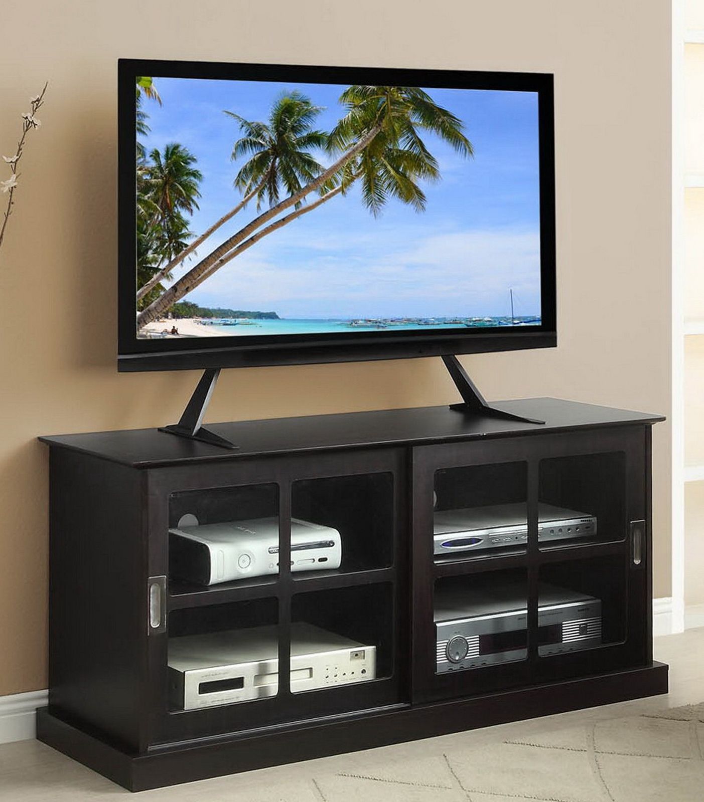 Table Top Flat Screen Tv Stand Pertaining To Tabletop Tv Stands Base With Black Metal Tv Mount (Gallery 19 of 20)