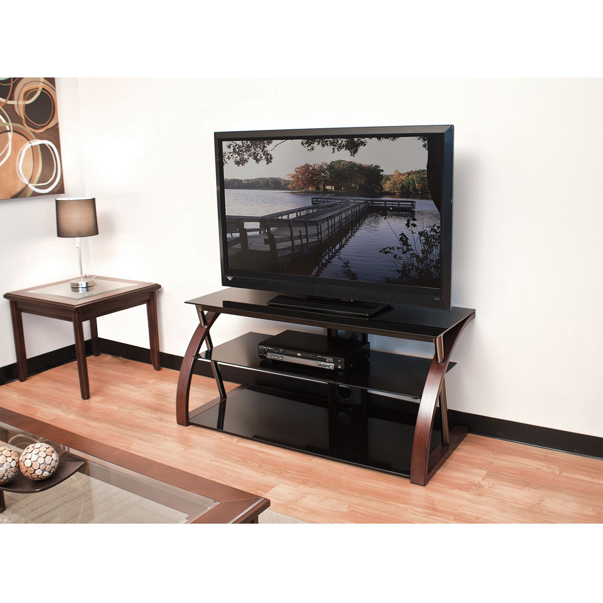 Techcraft 48" Wood, Metal And Glass Tv Stand For Tvs Up To Throughout Sahika Tv Stands For Tvs Up To 55&quot; (Gallery 9 of 20)