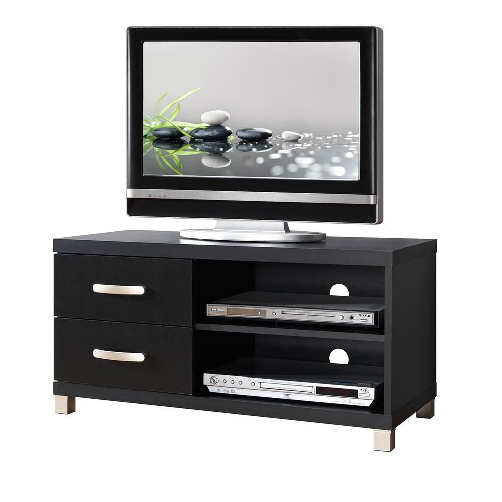 Techni Mobili 35 In. Black Particle Board Tv Stand With 2 Inside Tv Stands With Cable Management (Gallery 3 of 20)