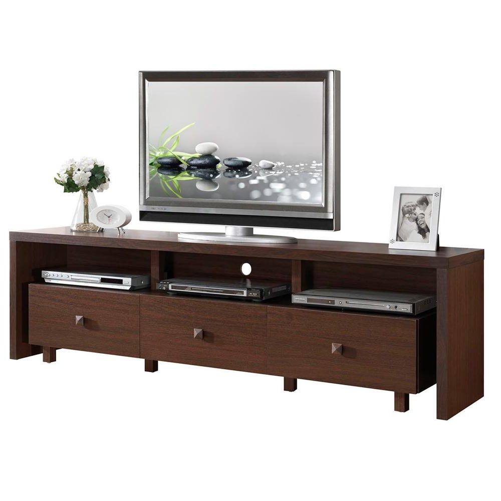 Techni Mobili 75 In. Hickory Particle Board Tv Stand With With Regard To Tv Stands With Cable Management For Tvs Up To 55&quot; (Gallery 11 of 20)