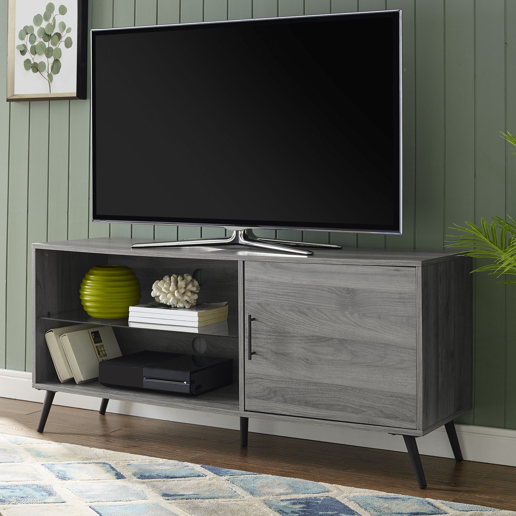 Thea Slate Grey Tv Stand For Tvs Up To 58"bellamy Intended For Kamari Tv Stands For Tvs Up To 58&quot; (View 9 of 20)