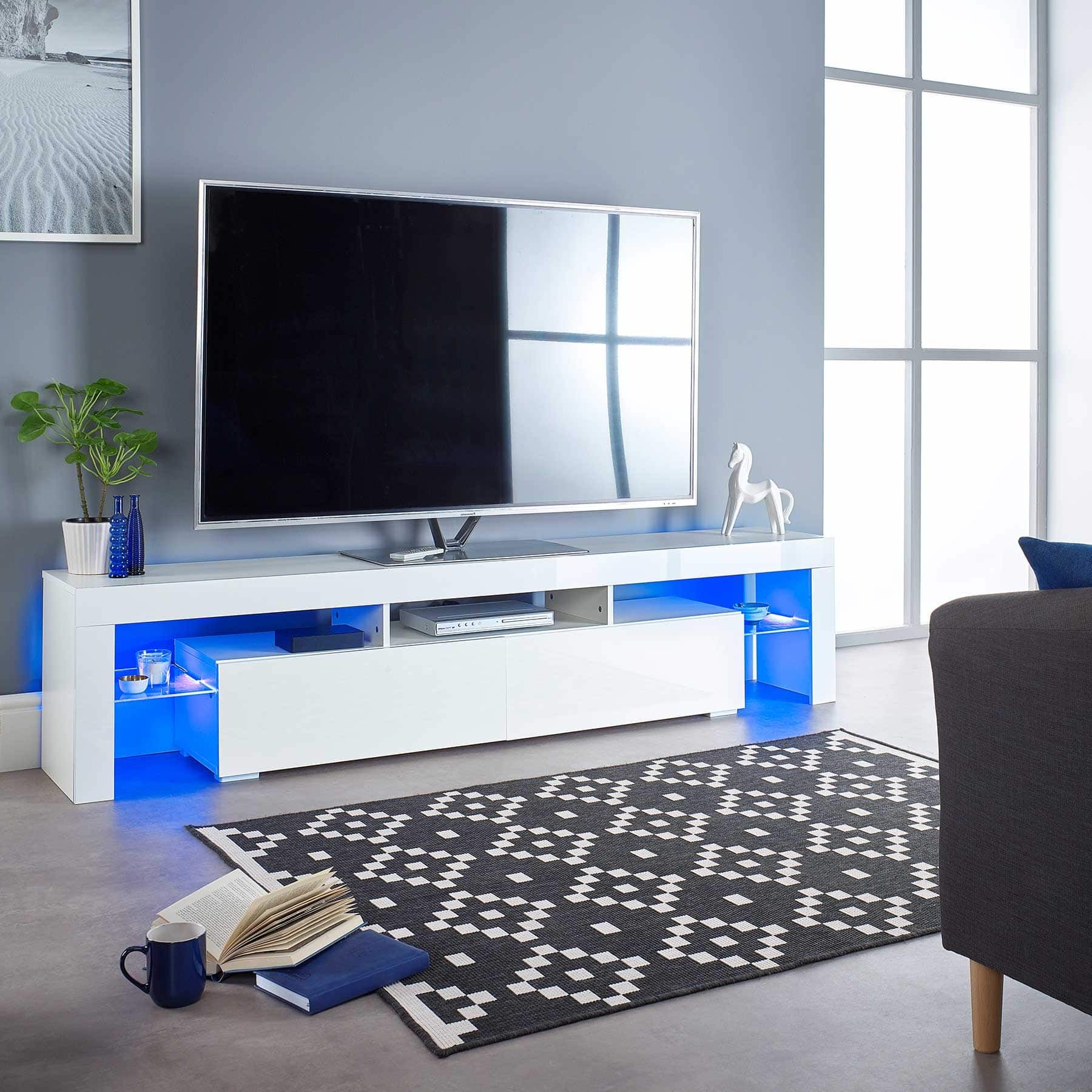 Ts1704 Wide 200cm White Tv Cabinet For Up To 80″ Screens | Mmt Within Bromley White Wide Tv Stands (Gallery 12 of 20)