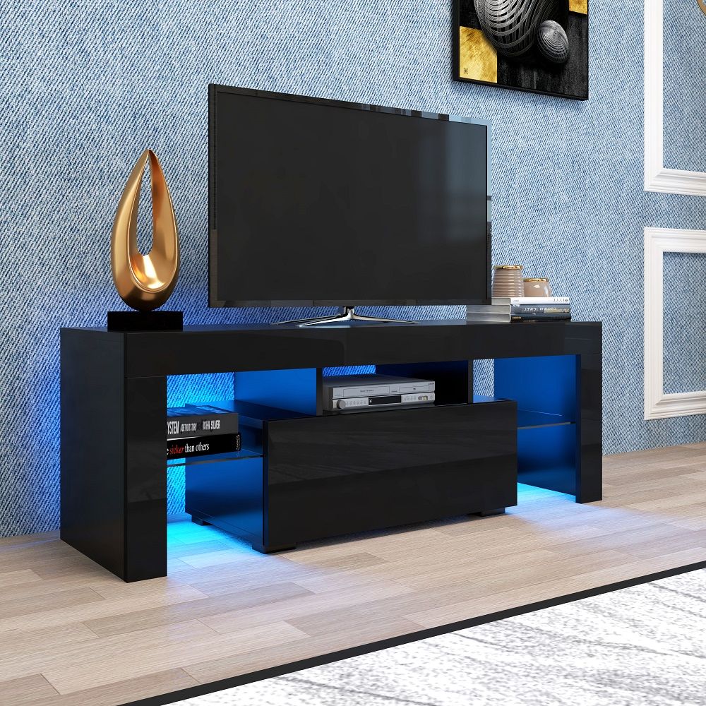 Tv Console Cabinet, Segmart Modern Black Tv Stand With 12 In Petter Tv Media Stands (Gallery 2 of 20)