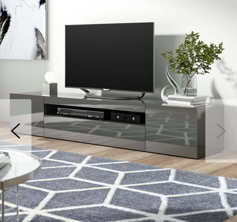 Tv Stand Cabinet Gloss Grey 200cm Wide | In Sheffield In Carbon Wide Tv Stands (View 3 of 20)