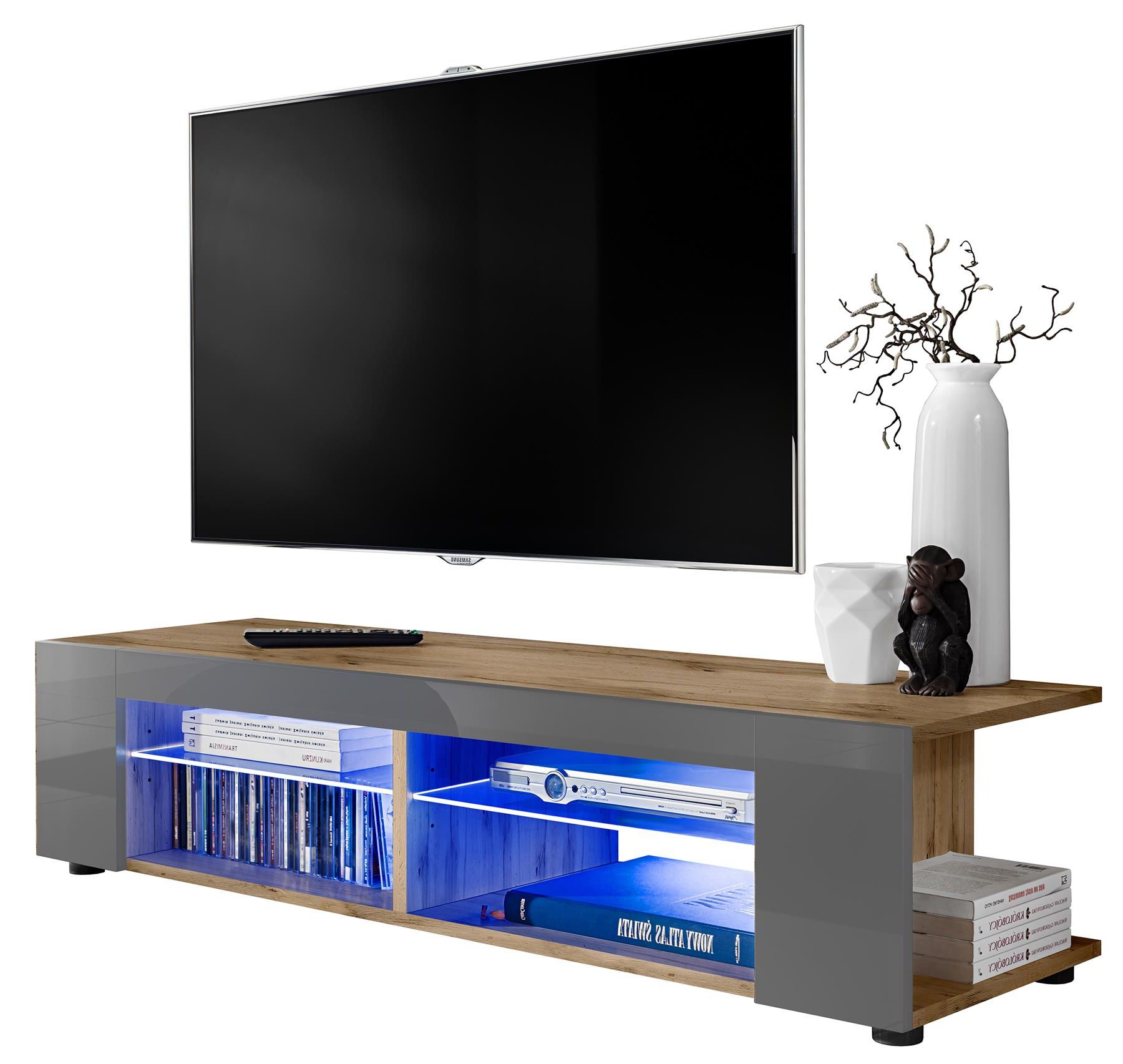 Tv Stand Cabinet Led Shelf Entertainment Media Center Within Zimtown Modern Tv Stands High Gloss Media Console Cabinet With Led Shelf And Drawers (View 4 of 20)