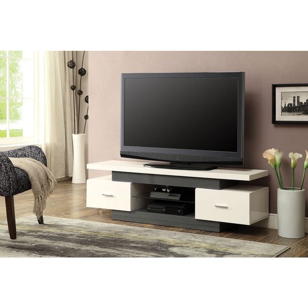 Vicente White And Grey Tv Stand – Free Shipping Today In Lucas Extra Wide Tv Unit Grey Stands (Gallery 12 of 20)