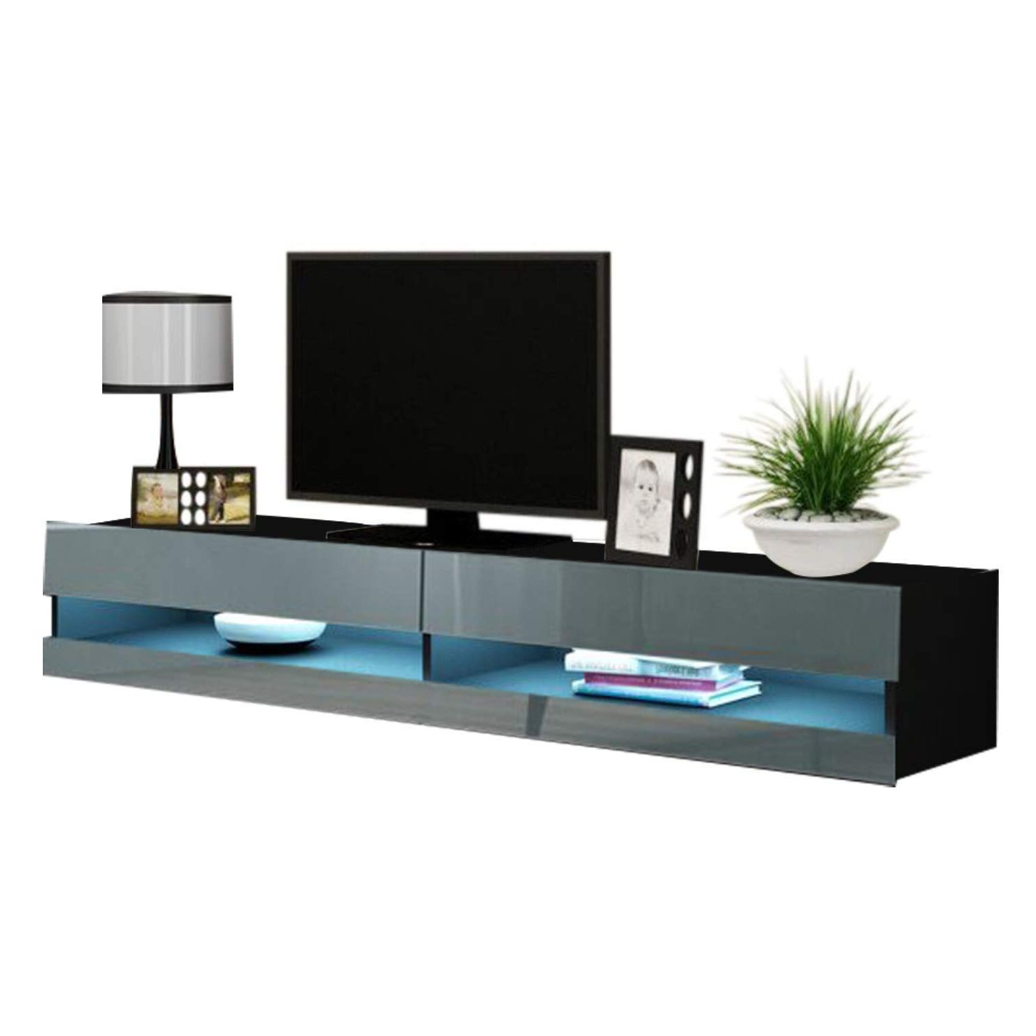 Vigo New 180 Led Wall Mounted 71" Floating Tv Stand, Black With Regard To Polar Led Tv Stands (Gallery 14 of 20)