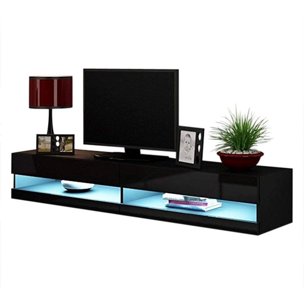 Vigo New 180 Led Wall Mounted 71" Floating Tv Stand, Black Within Polar Led Tv Stands (View 11 of 20)