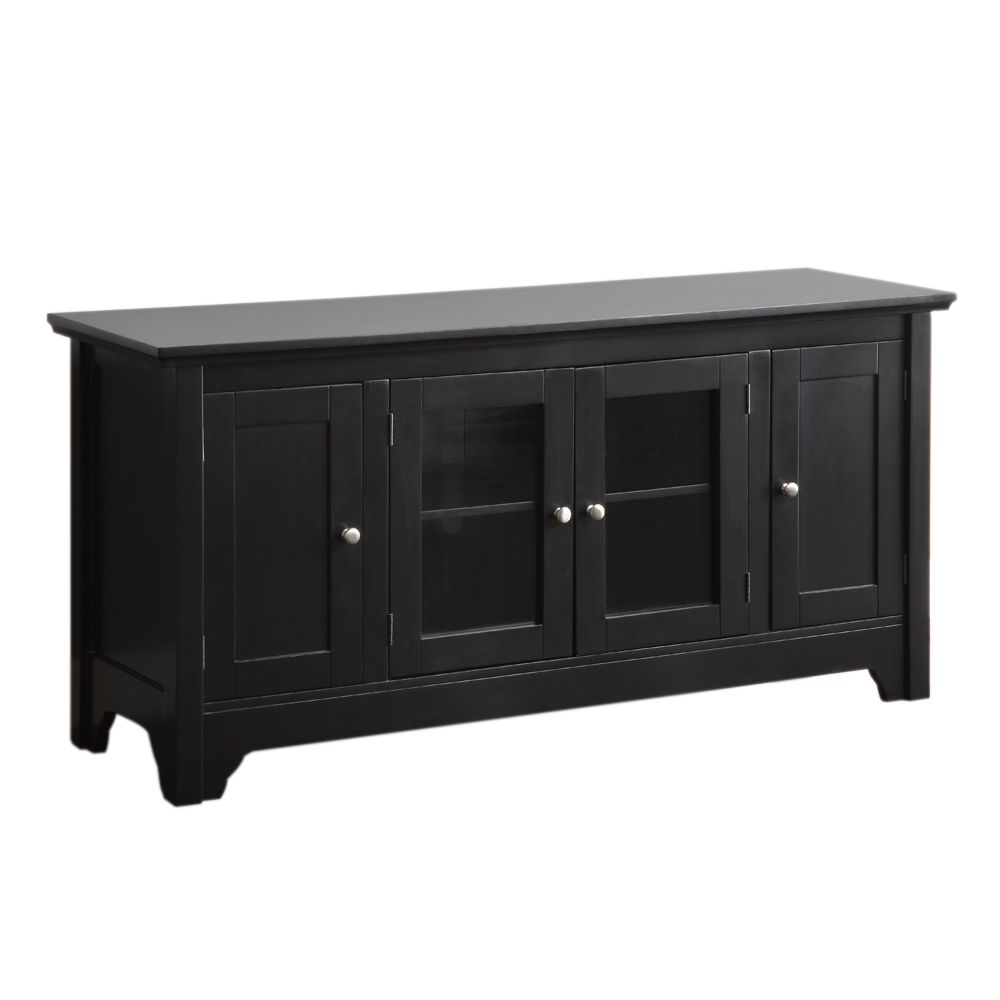 Walker Edison 52" Black Wood Tv Stand Console 812492011798 Within Walker Edison Wood Tv Media Storage Stands In Black (Gallery 20 of 20)