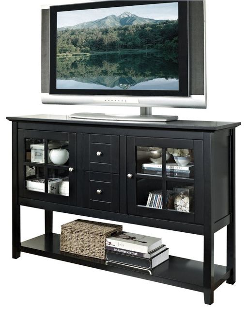 Walker Edison 52 In. Wood Console Table Tv Stand In Black Pertaining To Walker Edison Wood Tv Media Storage Stands In Black (Gallery 11 of 20)