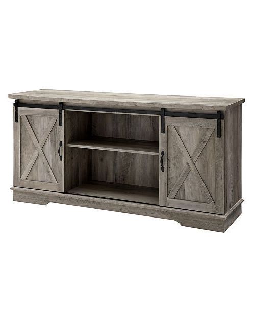 Walker Edison 58" Farmhouse Tv Stand With Sliding Barn Throughout Jaxpety 58&quot; Farmhouse Sliding Barn Door Tv Stands (View 11 of 20)