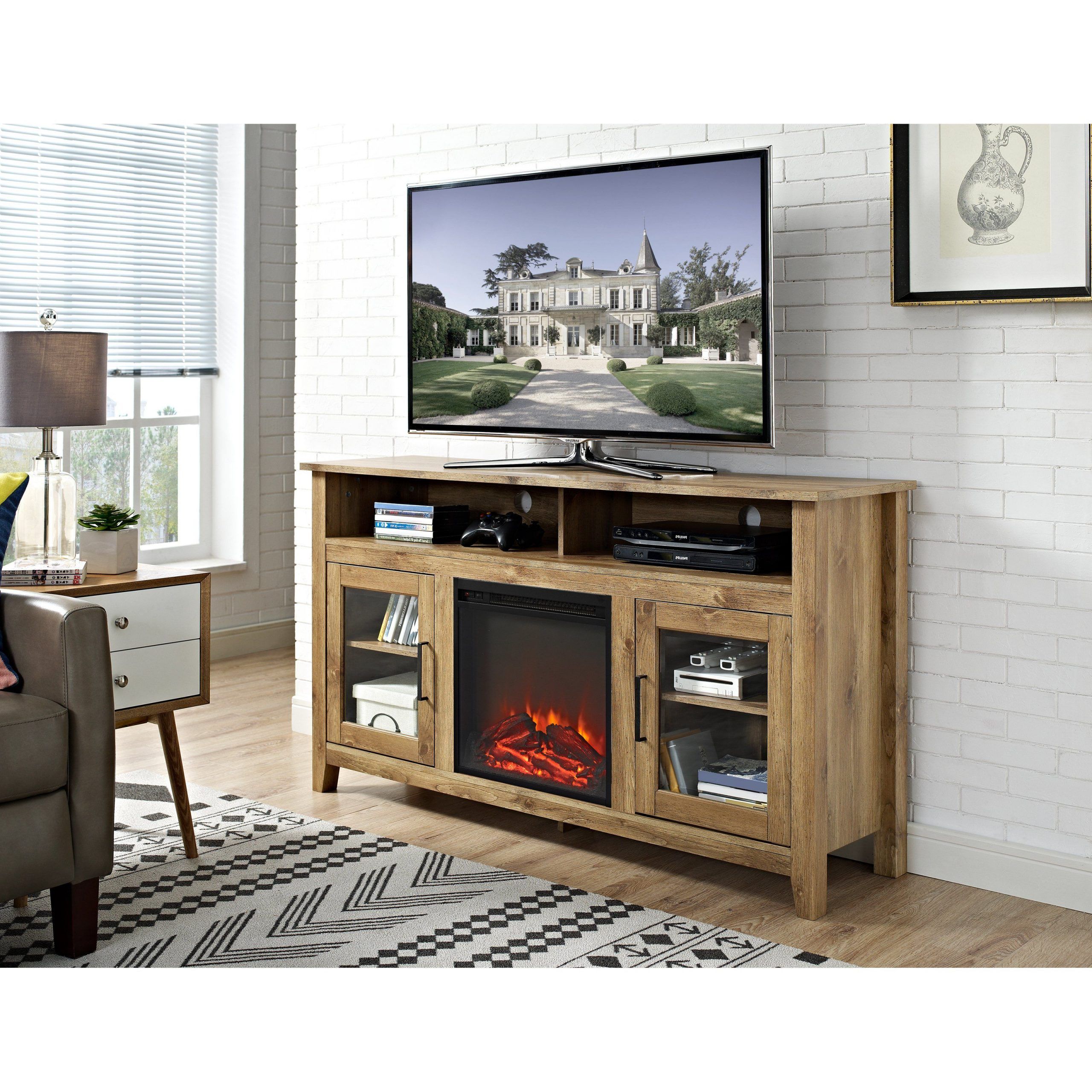 Walker Edison 58 In. Wood Highboy Fireplace Media Tv Stand Pertaining To Walker Edison Wood Tv Media Storage Stands In Black (Gallery 12 of 20)
