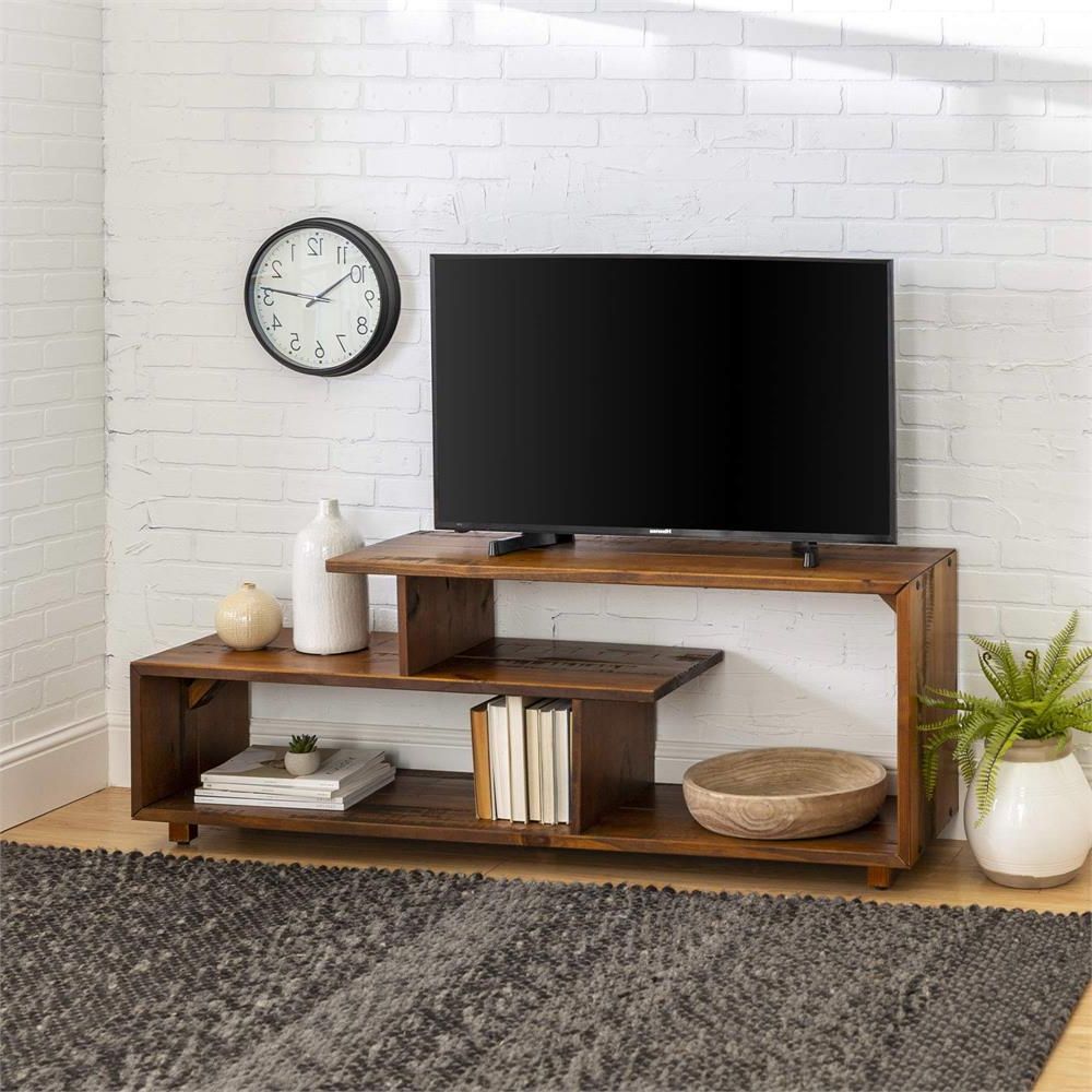 Walker Edison 60 In. Rustic Modern Solid Wood Tv Stand For Walker Edison Contemporary Tall Tv Stands (Gallery 12 of 20)