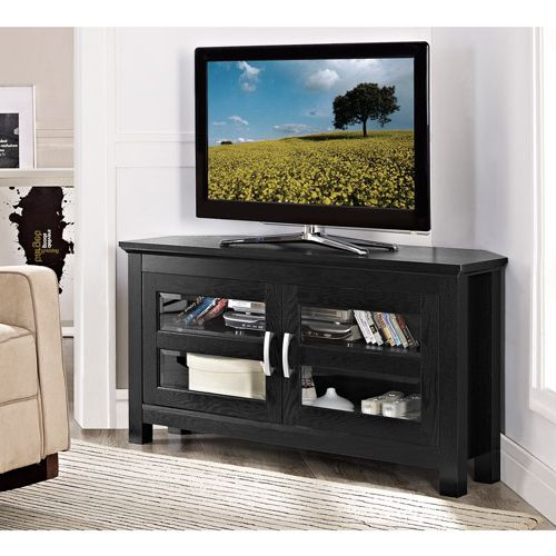 Walker Edison Black Corner Tv Stand For Tvs Up To 48 With Mainstays Tv Stands For Tvs With Multiple Colors (Gallery 20 of 20)