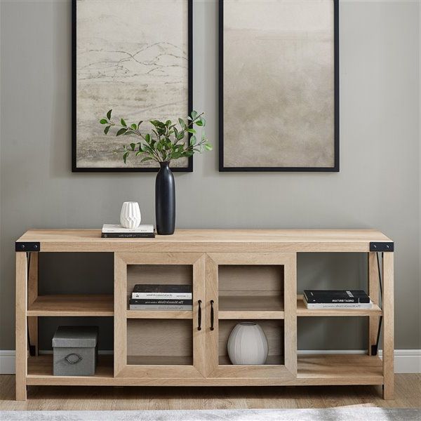 Walker Edison Farmhouse Tv Cabinet – 60 In X 25 In – White Pertaining To Walker Edison Farmhouse Tv Stands With Storage Cabinet Doors And Shelves (Gallery 8 of 20)