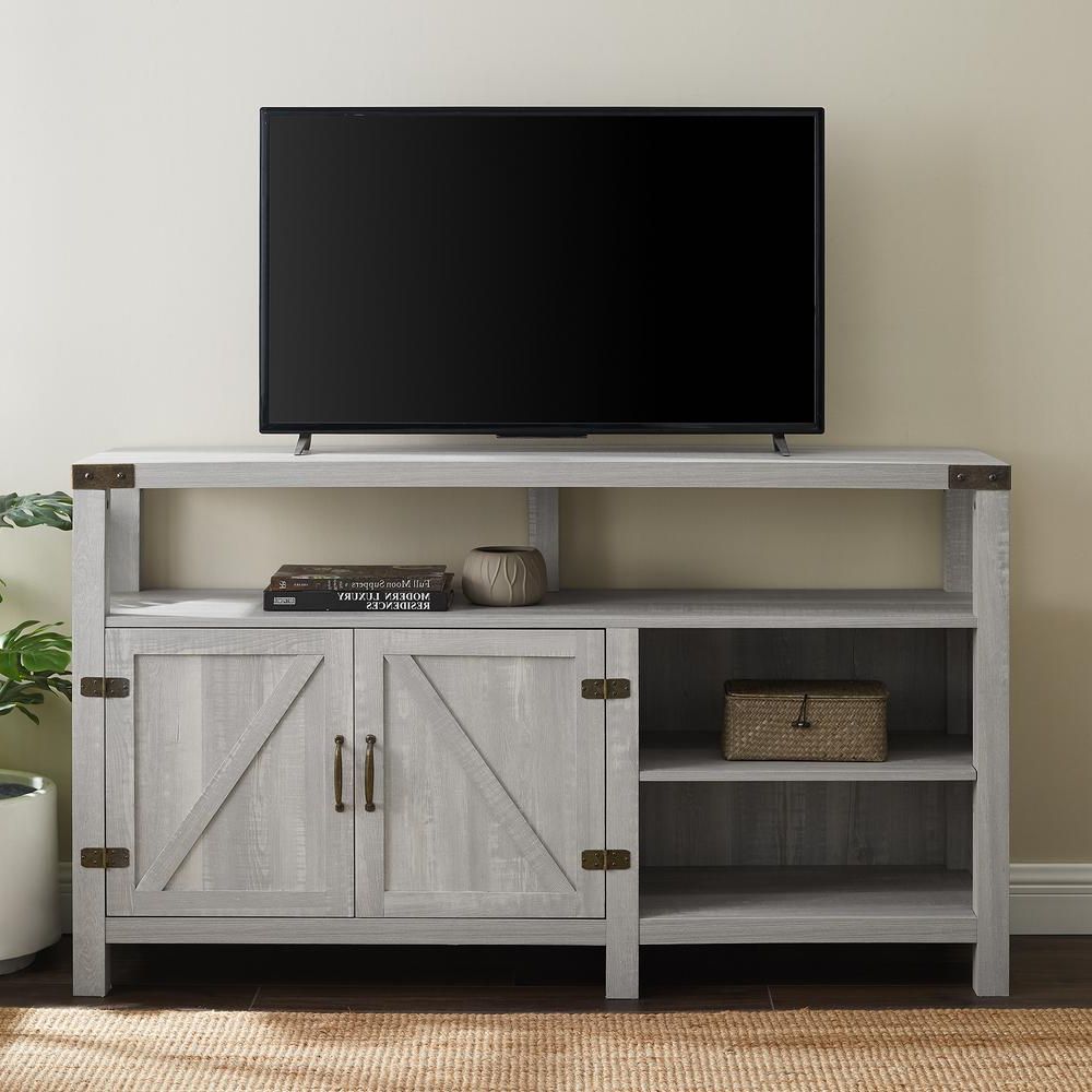 Walker Edison Furniture Company 16 In. Stone Gray With Regard To Walker Edison Farmhouse Tv Stands With Storage Cabinet Doors And Shelves (Gallery 1 of 20)