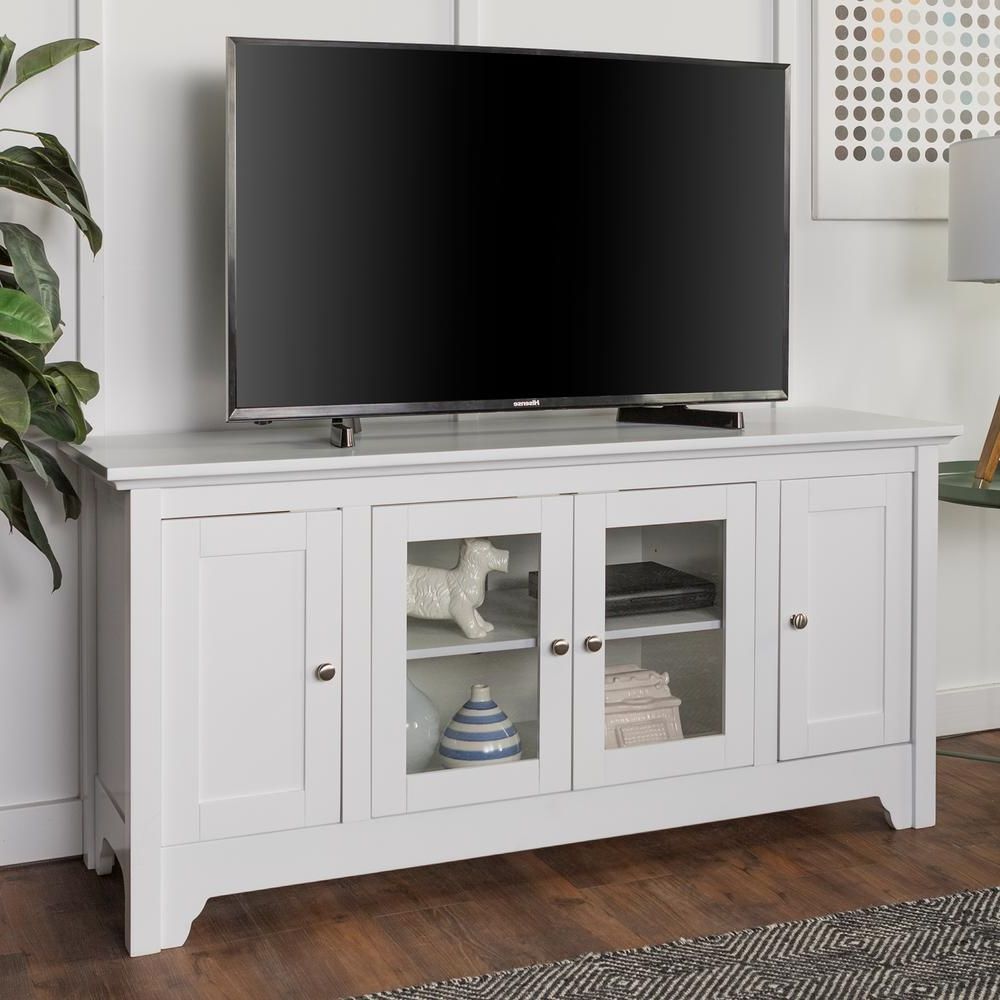 Walker Edison Furniture Company 52 In. White Wood Tv Media Within Mainstays 3 Door Tv Stands Console In Multiple Colors (Gallery 4 of 20)