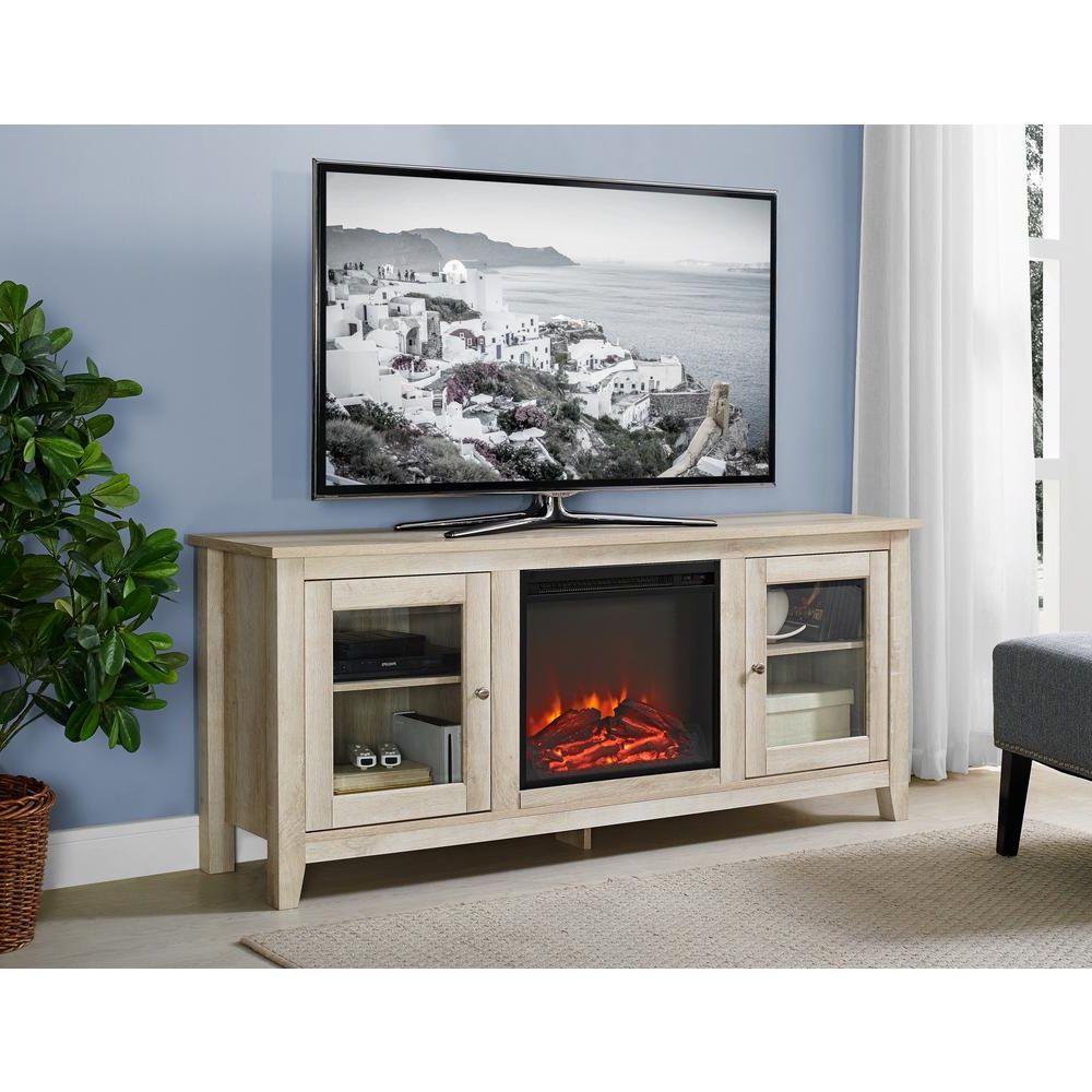 Walker Edison Furniture Company 58 In. Wood Media Tv Stand With Regard To Fireplace Media Console Tv Stands With Weathered Finish (Gallery 11 of 20)