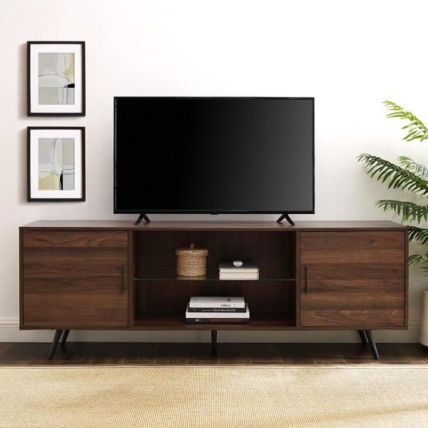 Walker Edison Furniture Company 70 In. Dark Walnut For Farmhouse Tv Stands For 75&quot; Flat Screen With Console Table Storage Cabinet (Gallery 17 of 20)