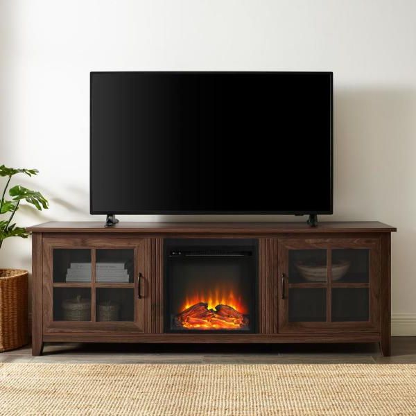 Walker Edison Furniture Company 70 In. Dark Walnut With Regard To Glass Tv Stands For Tvs Up To 70" (Gallery 14 of 20)