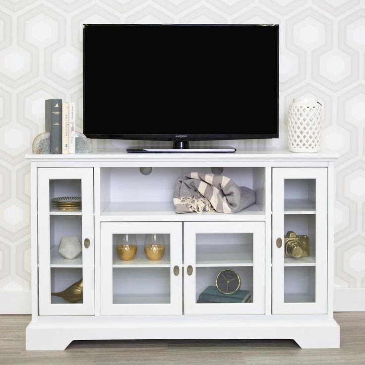 Walker Edison Furniture Company Highboy 52 In. White For Bromley White Wide Tv Stands (Gallery 9 of 20)