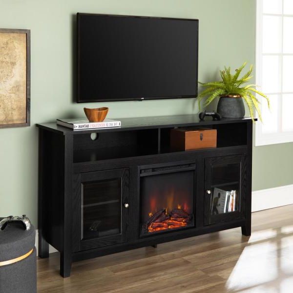 Walker Edison Furniture Company Modern Farmhouse Tall Throughout Space Saving Black Tall Tv Stands With Glass Base (Gallery 20 of 20)