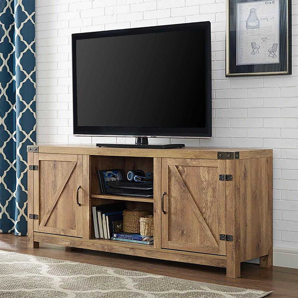 Walker Edison Furniture Company Rustic Barnwood Storage Intended For Walker Edison Farmhouse Tv Stands With Storage Cabinet Doors And Shelves (View 11 of 20)