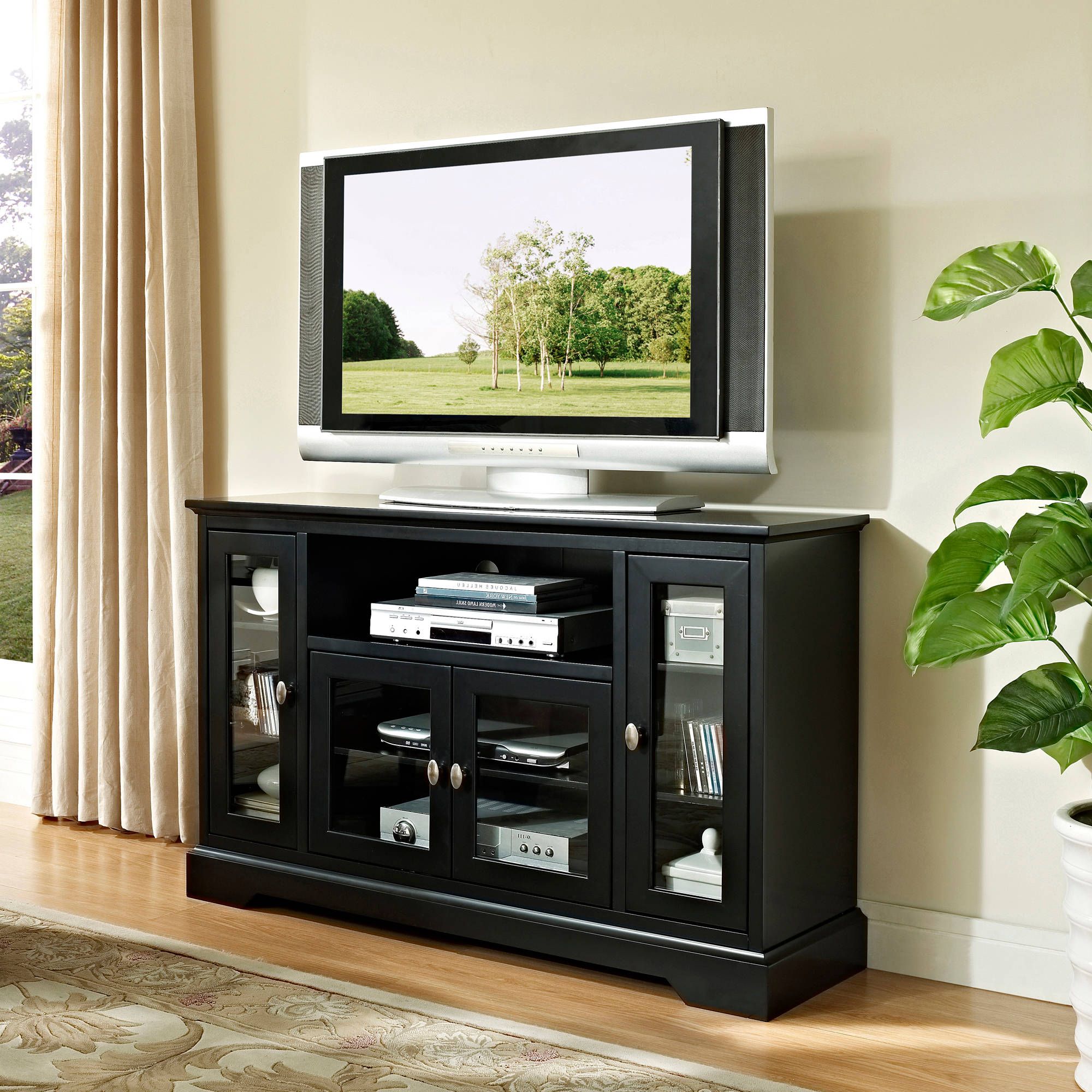 Walker Edison Highboy Style Tv Stand For Tvs Up To 55 Inside Walker Edison Wood Tv Media Storage Stands In Black (Gallery 14 of 20)