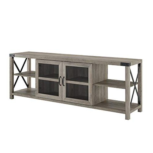Walker Edison Modern Farmhouse Metal X Wood Stand Storage Pertaining To Tv Stands With Table Storage Cabinet In Rustic Gray Wash (Gallery 8 of 20)