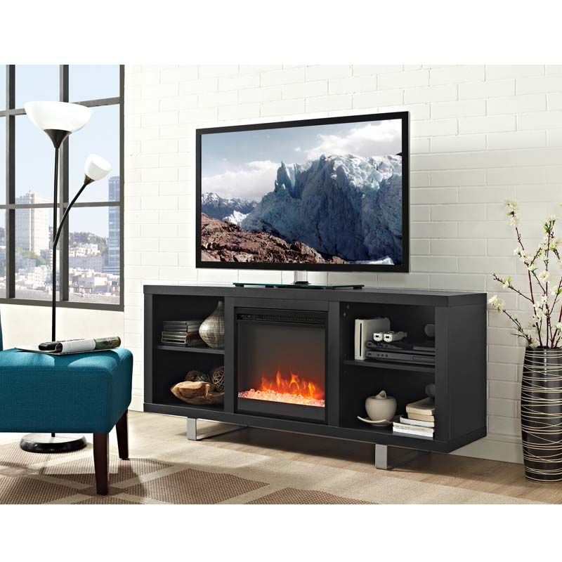 Walker Edison Simple Modern Fireplace Tv Stand (black Throughout Modern Black Tabletop Tv Stands (Gallery 19 of 20)