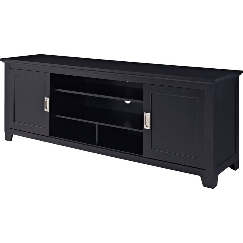 Walker Edison W70c25sdbl 70" Wood Tv Console Sliding Doors Regarding Walker Edison Wood Tv Media Storage Stands In Black (View 16 of 20)