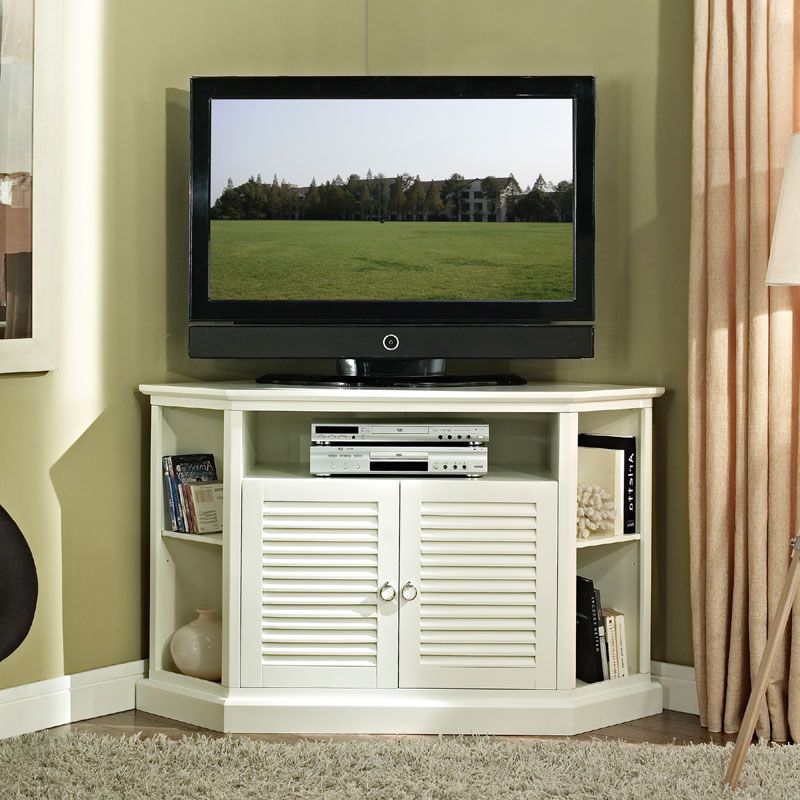 Walker Edison Wood Highboy 55 Inch Corner Tv Cabinet Gloss Within Corona White Corner Tv Unit Stands (View 13 of 20)