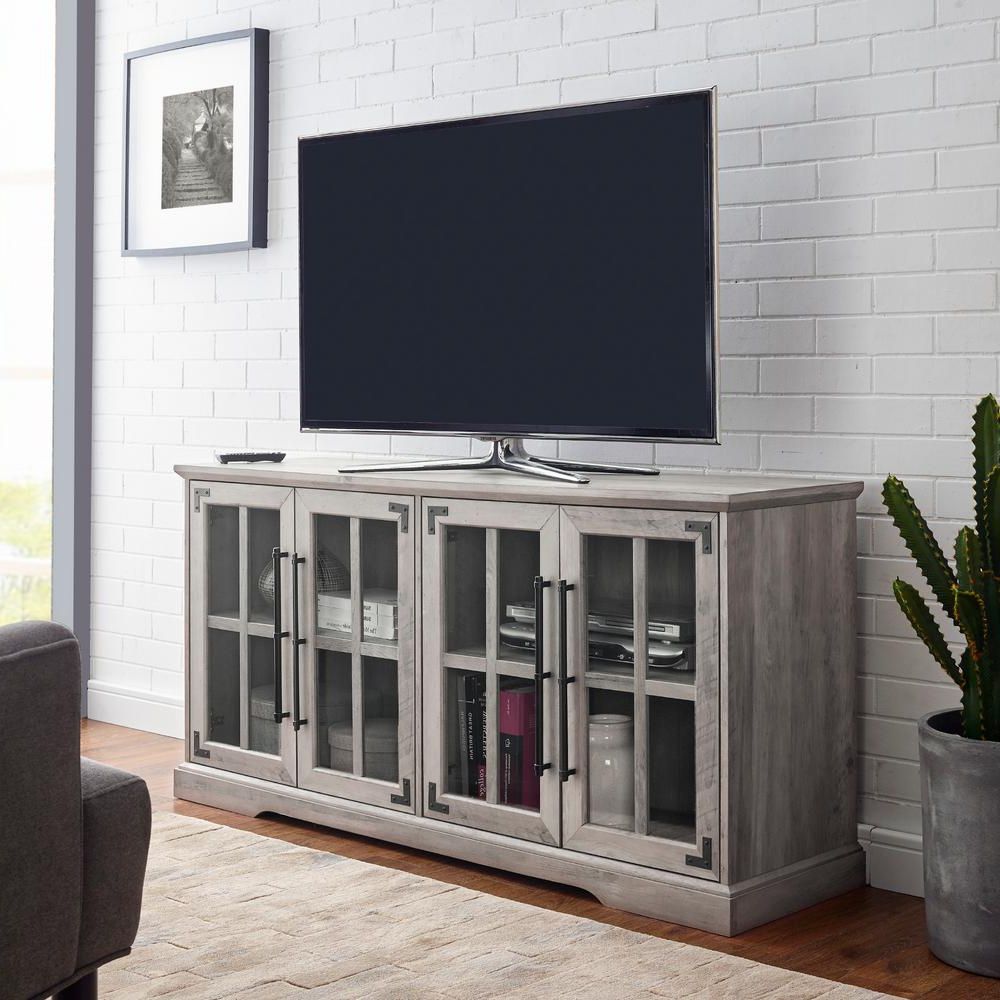 Welwick Designs 58 In. Grey Wash Composite Tv Stand Fits In Modern Farmhouse Fireplace Credenza Tv Stands Rustic Gray Finish (Gallery 16 of 20)