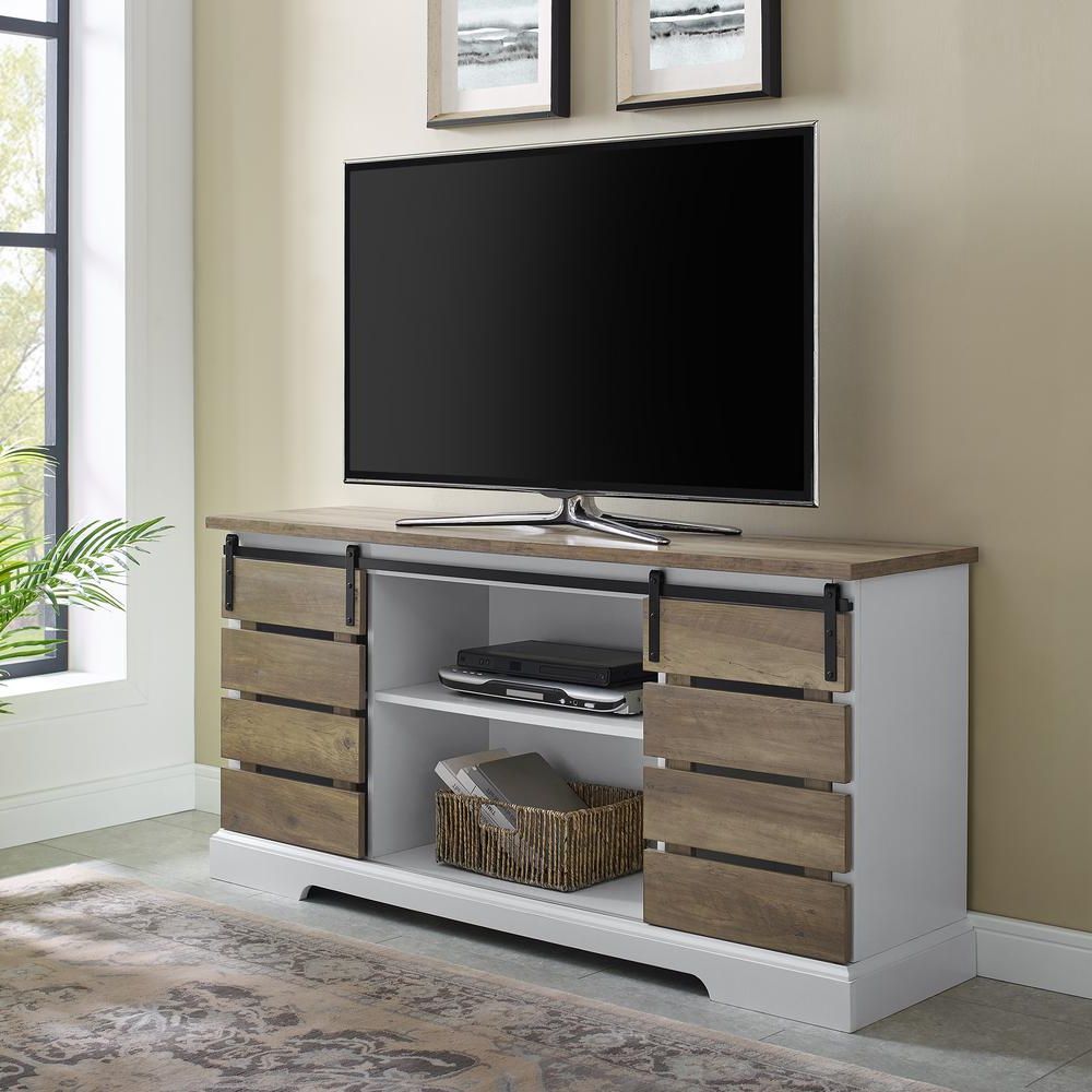 Welwick Designs 58 In. Reclaimed Barnwood Composite Tv Intended For Kamari Tv Stands For Tvs Up To 58&quot; (Gallery 4 of 20)