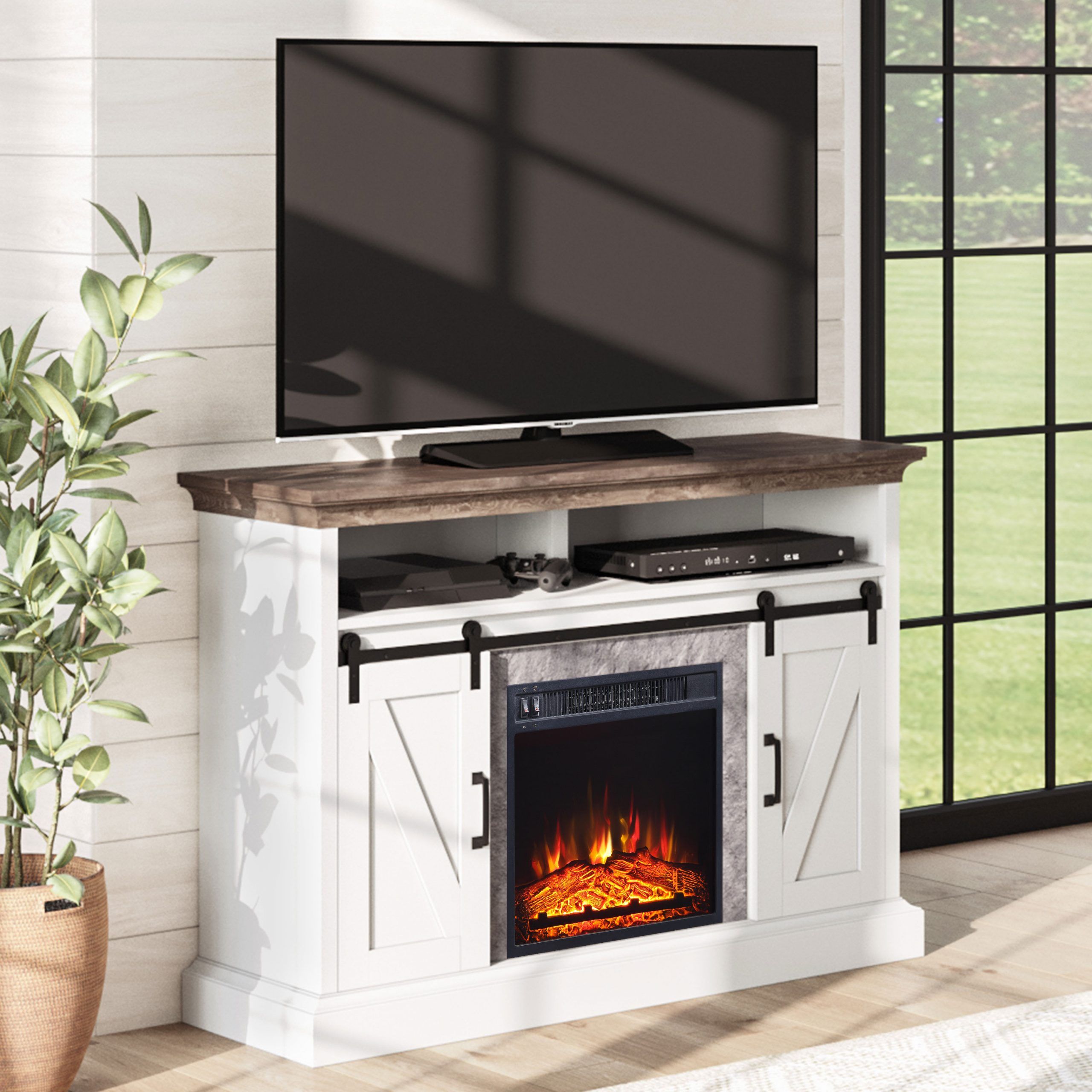 Whalen Allston Barn Door Fireplace Tv Stand For Tvs Up To Throughout Kamari Tv Stands For Tvs Up To 58&quot; (View 17 of 20)
