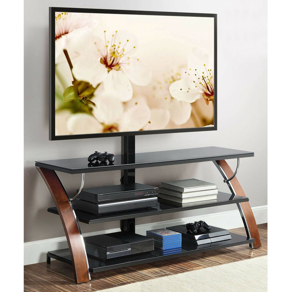 Whalen Brown Cherry 3 In 1 Flat Panel Tv Stand For Tvs Up With Regard To Stamford Tv Stands For Tvs Up To 65&quot; (Gallery 20 of 20)