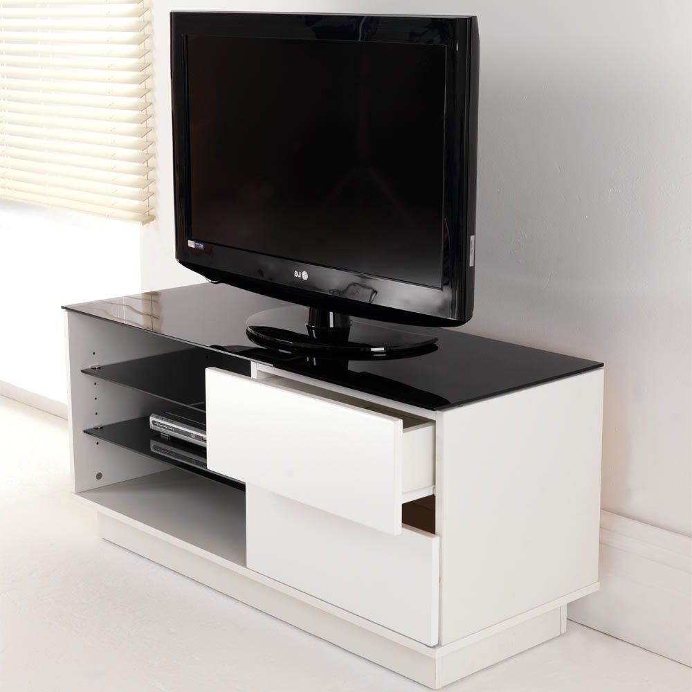 White Gloss Two Drawer & Glass Shelf Lcd Plasma Tv Stand Within 47&quot; Tv Stands High Gloss Tv Cabinet With 2 Drawers (View 4 of 20)