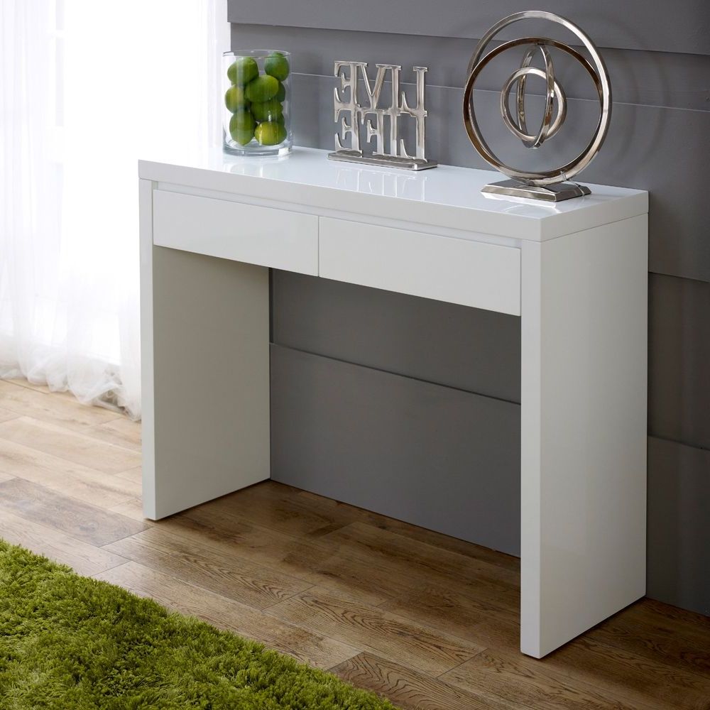 White High Gloss Console Table With Drawers | White For Tv Stands With 2 Open Shelves 2 Drawers High Gloss Tv Unis (View 16 of 20)
