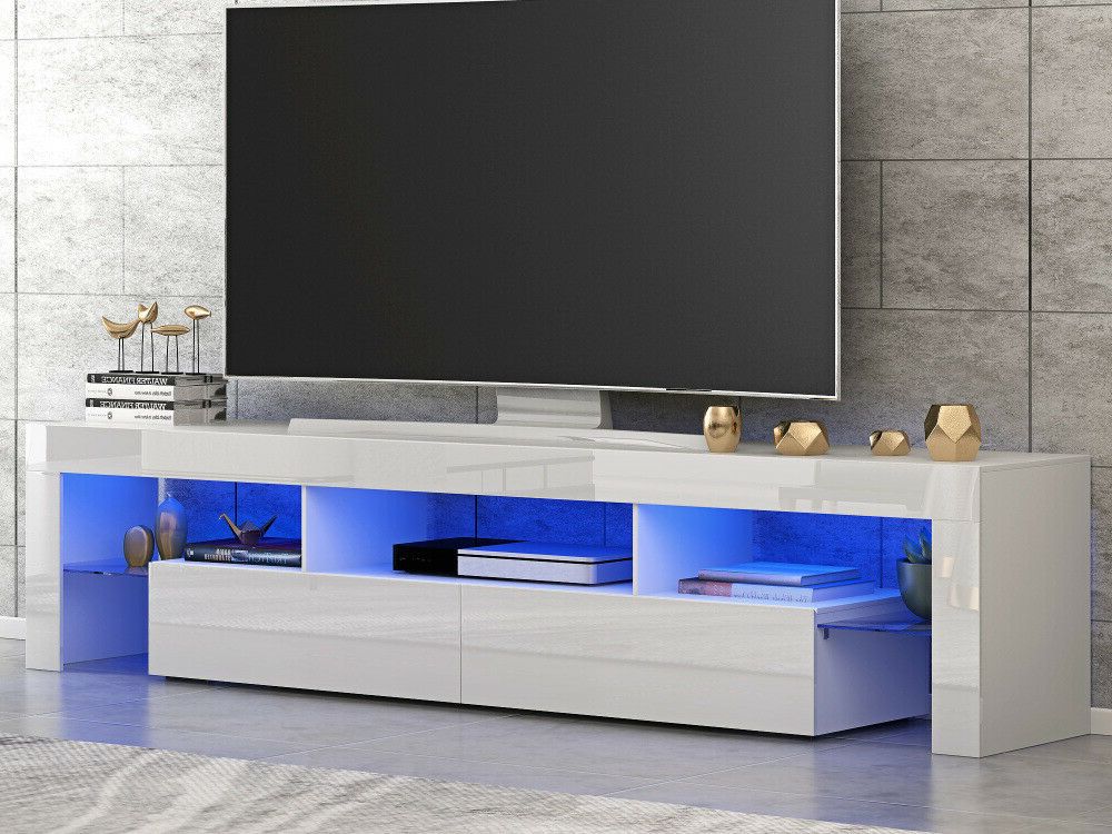White High Gloss Tv Stand With Led Lights For A 75 Inch Tv Within 57'' Led Tv Stands Cabinet (Gallery 19 of 20)