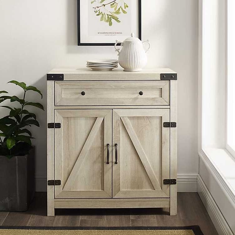 White Oak Wash Wooden And Metal Barn Door Cabinet From For Tv Stands With Table Storage Cabinet In Rustic Gray Wash (View 18 of 20)