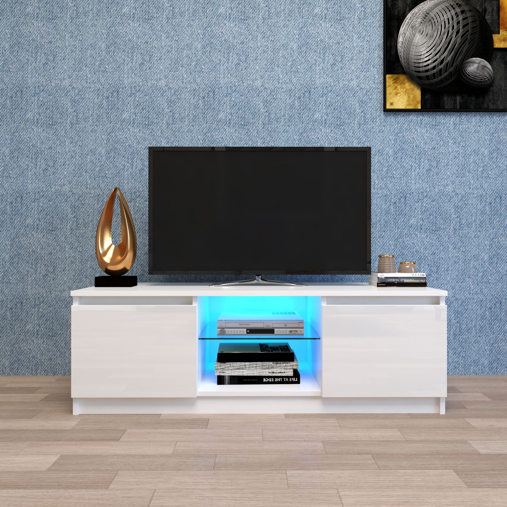White Tv Stand With Led Lights, Corner Tv Stand With Intended For Polar Led Tv Stands (View 12 of 20)