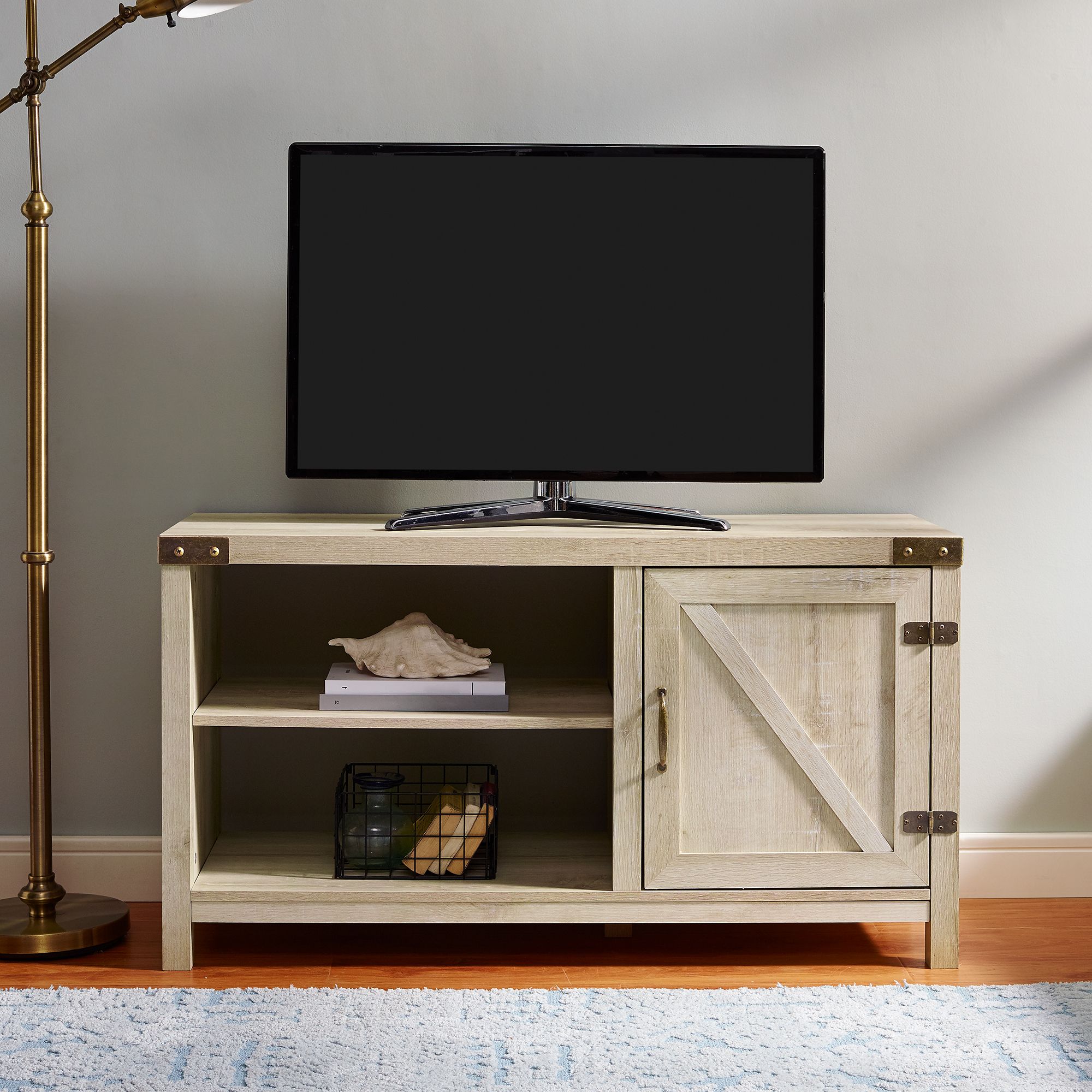 Woven Paths Farmhouse Barn Door Tv Stand For Tvs Up To 50 Regarding Tv Stands For Tvs Up To 50" (Gallery 6 of 20)