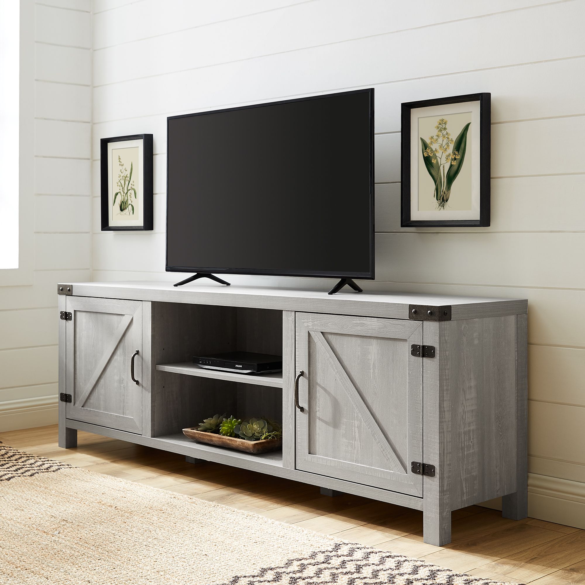 Woven Paths Farmhouse Barn Door Tv Stand For Tvs Up To 80 For Kamari Tv Stands For Tvs Up To 58" (Gallery 1 of 20)