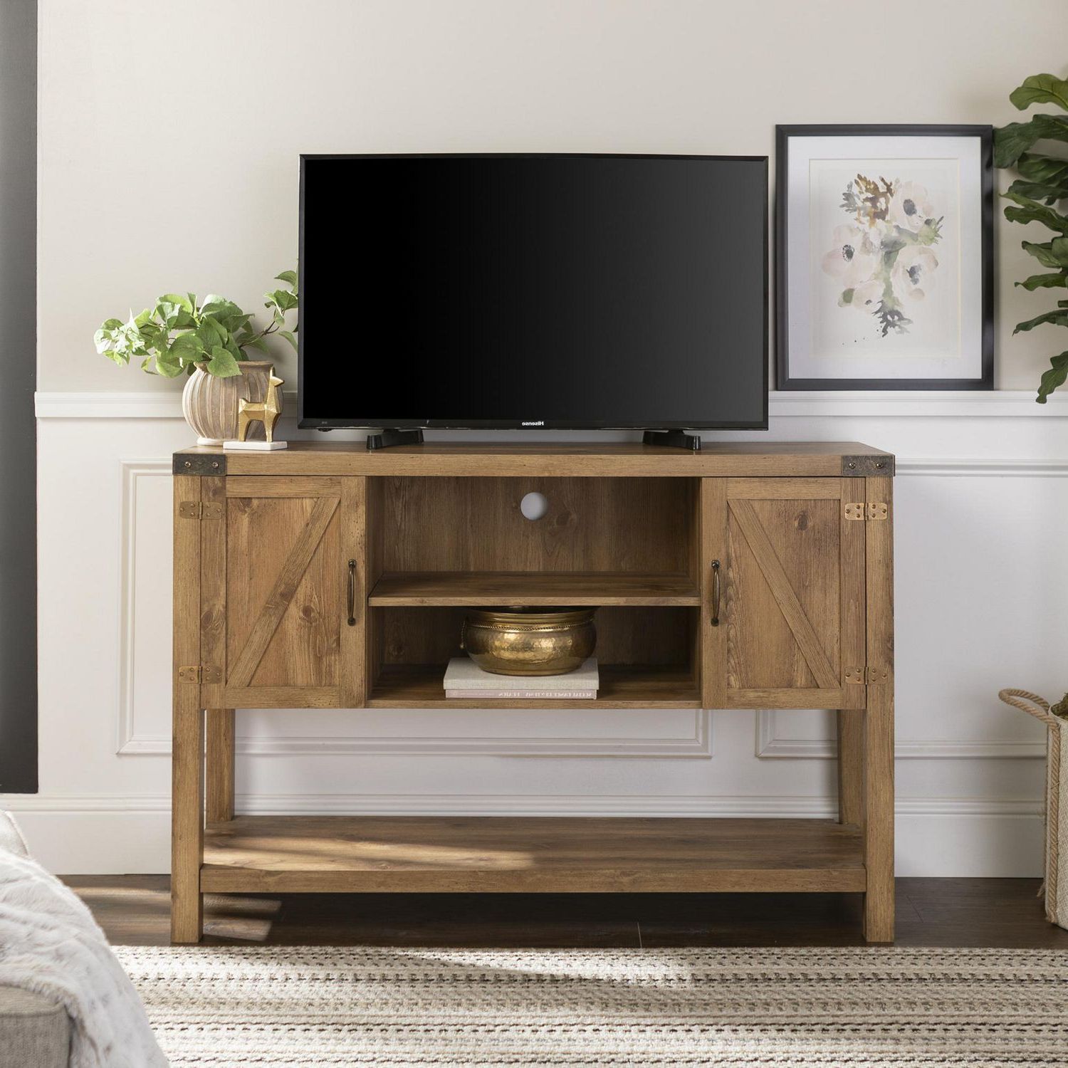 Manor Park Tall Modern Farmhouse Tv Stand For Tv's Up To With Regard To Better Homes &amp; Gardens Modern Farmhouse Tv Stands With Multiple Finishes (Gallery 28 of 31)