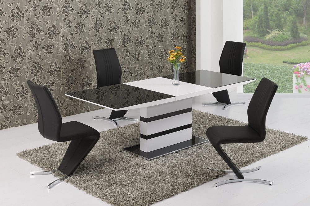 220cm Extending Black Glass White Gloss Dining Table And 6 Within Most Current White And Black Dining Tables (Gallery 16 of 20)