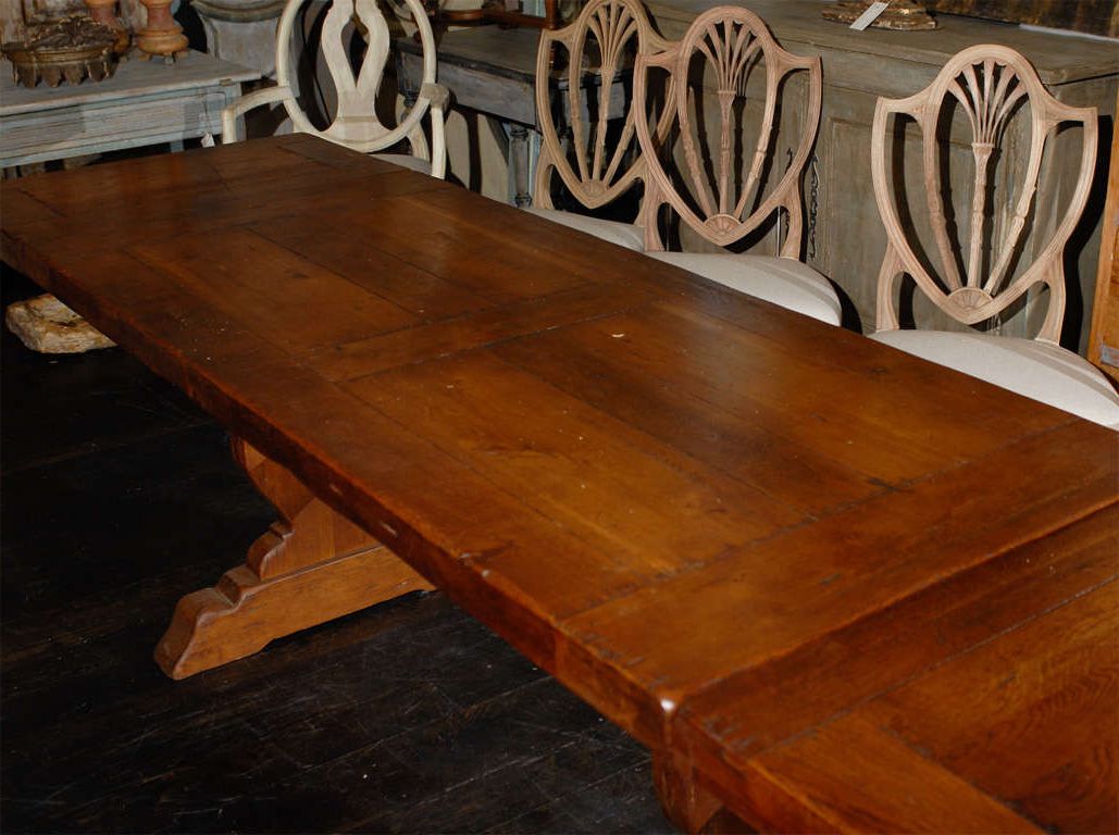 A French 1920s Trestle Dining Table With Removable Leaves Within Widely Used Brown Dining Tables With Removable Leaves (View 10 of 20)