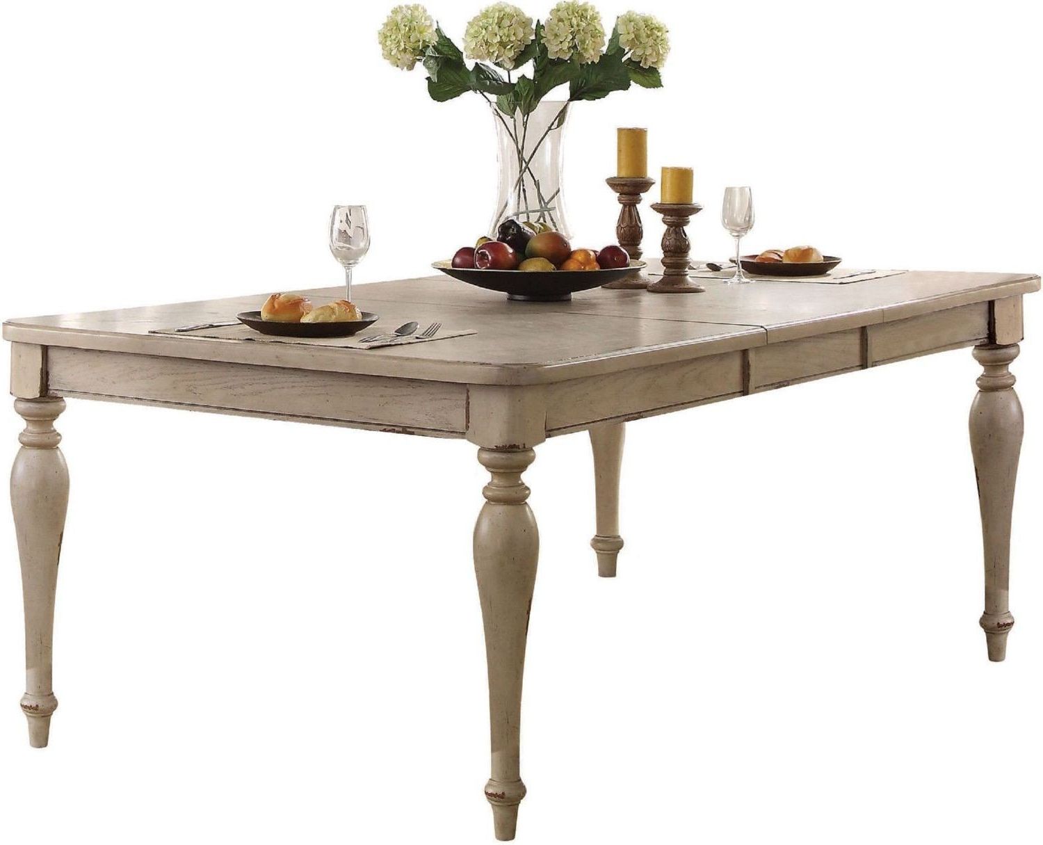 Abelin Antique White Extendable Rectangular Dining Table With Regard To Most Current White Rectangular Dining Tables (View 6 of 20)