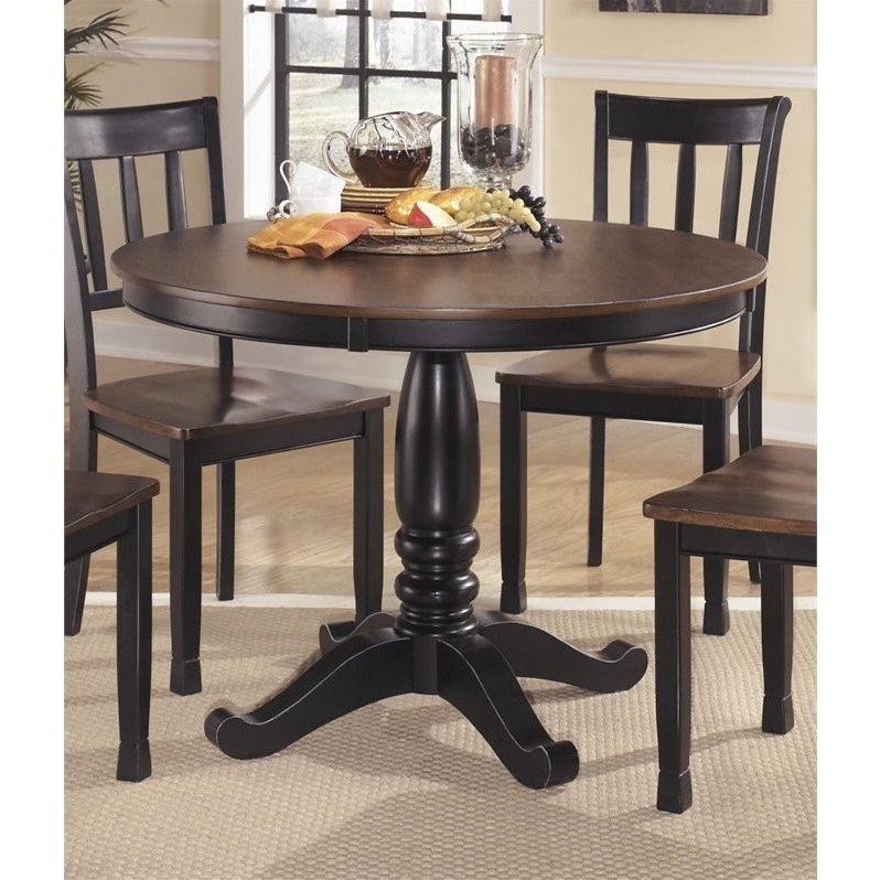 Ashley Owingsville Round Dining Table In Black And Brown For Most Current Brown Dining Tables (View 10 of 20)