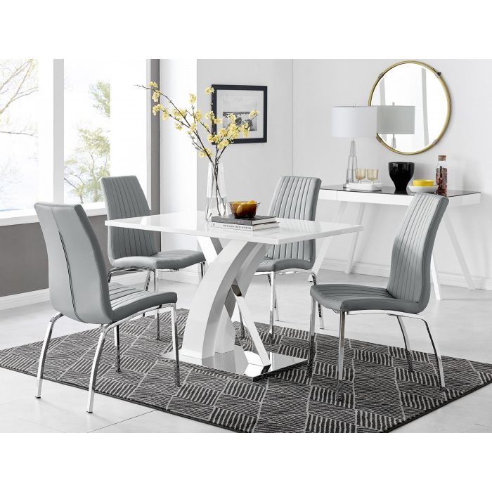 Atlanta White High Gloss And Chrome Metal Rectangle Dining Pertaining To Popular Chrome Metal Dining Tables (View 6 of 20)